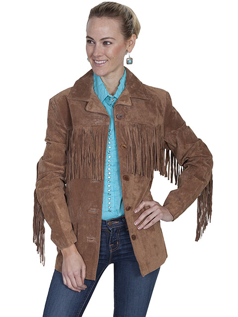 (image for) Ladies Western Mid Length Fringe Suede Leather Jacket